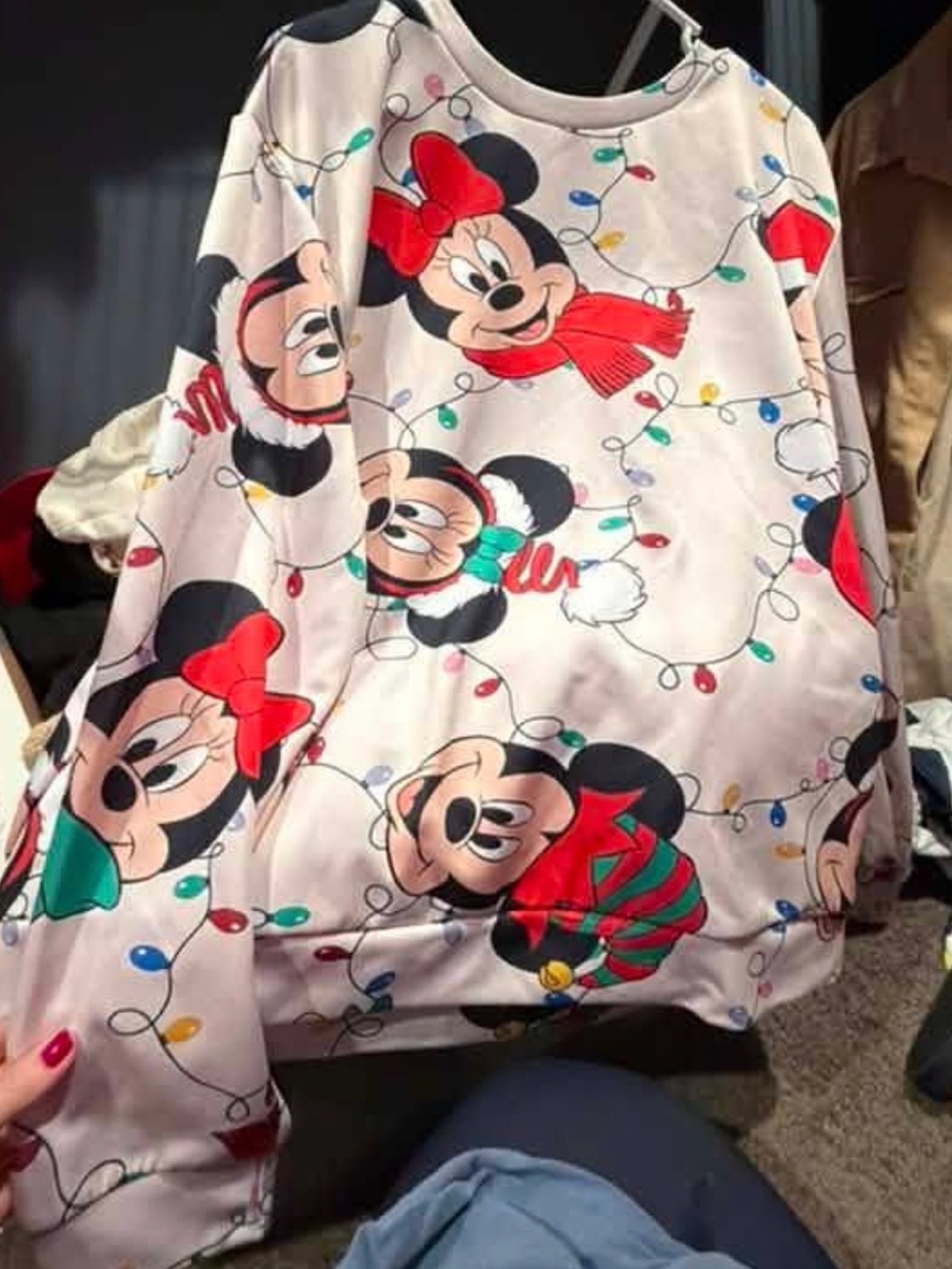 Disney Kids Holiday Pajama Top in White, Red & Green